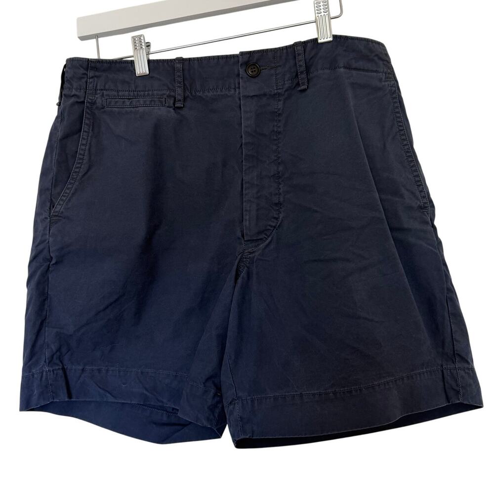 Buck Mason (33) Navy Blue Cotton Twill Chino Shorts Relaxed Fit Heritage